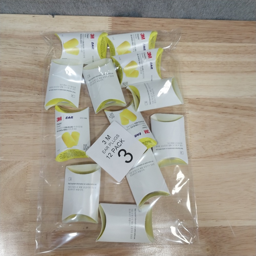 3M Earplugs 12 Pack E-A-R Classic Foam 310-1066 One Size Yellow